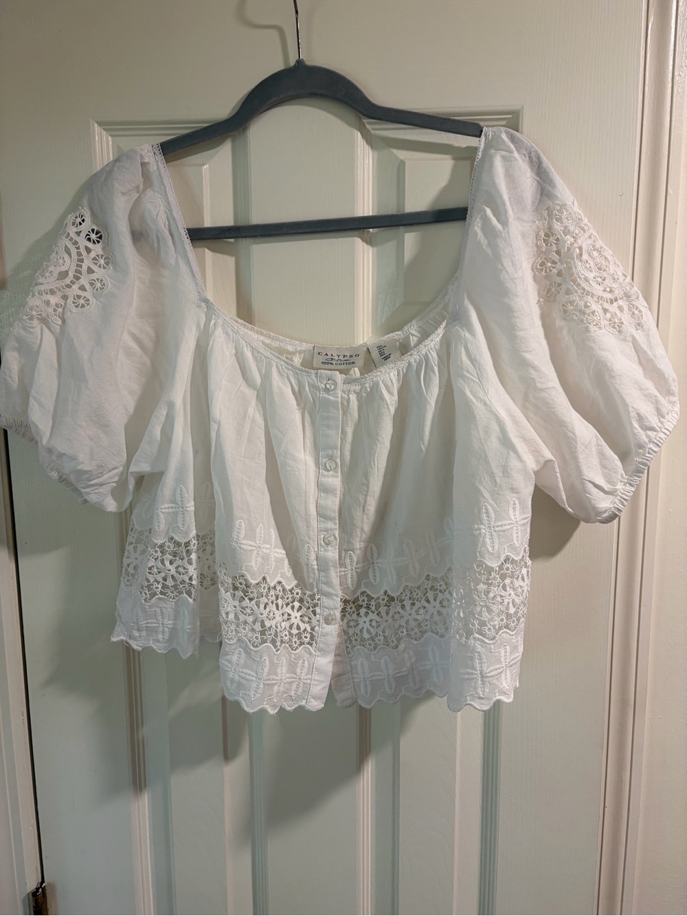 Calypso St. Barth White Eyelet Peasant Blouse